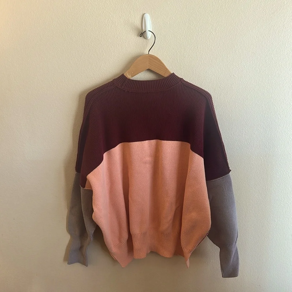 Free People Easy Street Sweater Size XS Color Block Pullover Ribbed Knit Relaxed